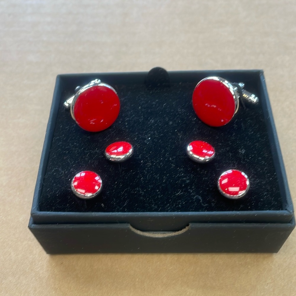 Red Studs And Cufflinks Set New With Silver Trim - image 1
